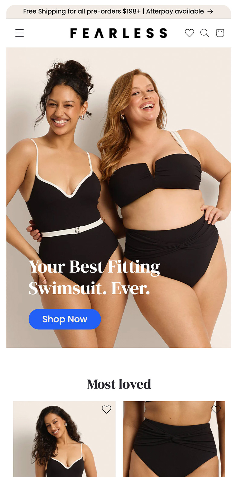 Fearless Swimwear website design