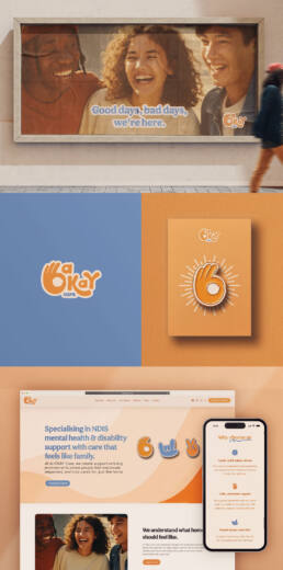 A Okay Care brand identity and NDIS website design by The Huntd — freelance website designer Australia