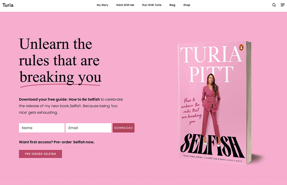 Turia Pitt WordPress website design